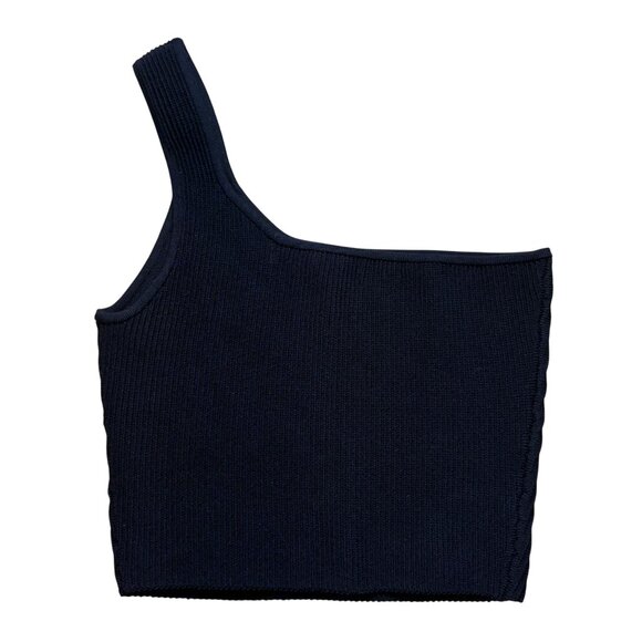 Quince Cropped One Shoulder Sweater Knit Tank Top Ribbed Black Size S - Picture 6 of 6